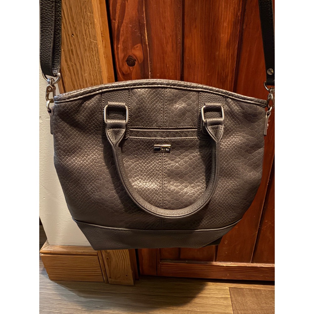 Jewell by Thirty-One Grey Snakeskin‎ Faux Leather Tote Crossbody Bag Handbag